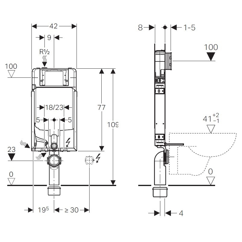 Rama Geberit, Kombifix, pentru vas wc suspendat,109 cm, cu rezervor incastrat Sigma 8 cm